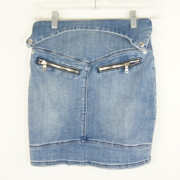 RTA x Revolve Gisele Distressed Blue Denim Jean Biker Moto Skirt - Picture 3 of 5